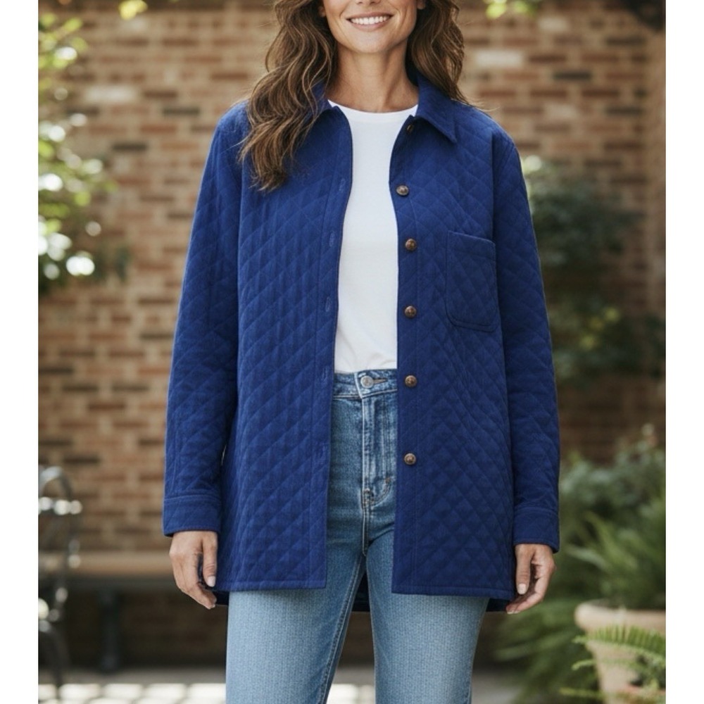 Talbots Blue Quilted Shacket‎ L Jacket Coat Cabin Gorpcore Granolagirl Shacket